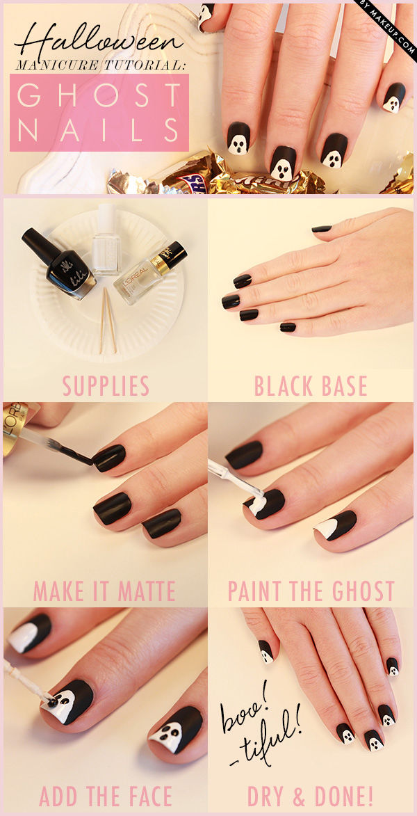 DIY Halloween Ghost Nails DIY Halloween Ghost Nails