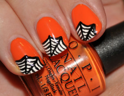 O.P.I Pumpkin Polish with B&W Spiderwebs O.P.I Pumpkin Polish with B&W Spiderwebs