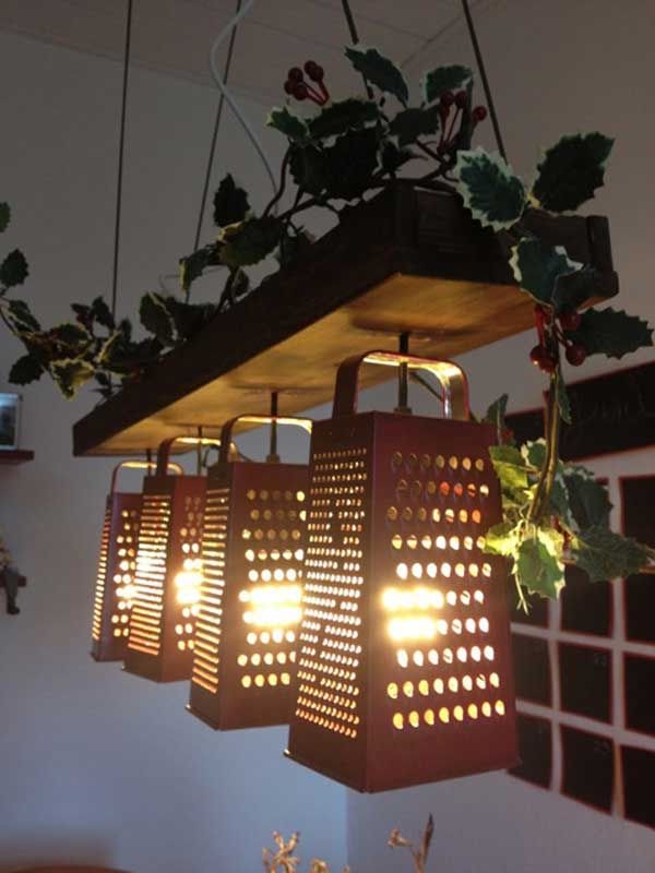 Hanging Kitchen Lamp with Repurposed Graters Hanging Kitchen Lamp with Repurposed Graters
