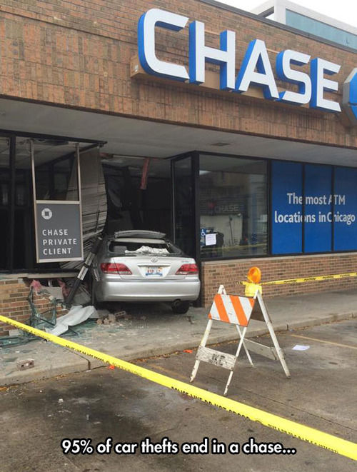 95 percent of car thefts end in a chase