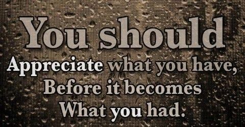 Appreciate what you have before it becomes what you had