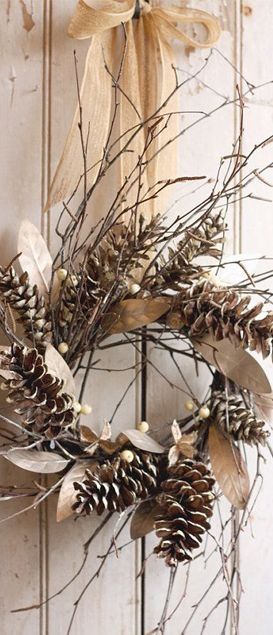 Pinecone, twigs & dried leaves wreath