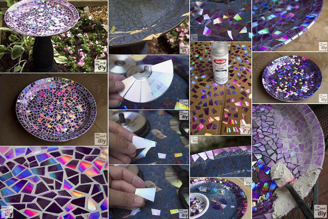 Use Old DVDs To Make A Mosaic Bird Bath