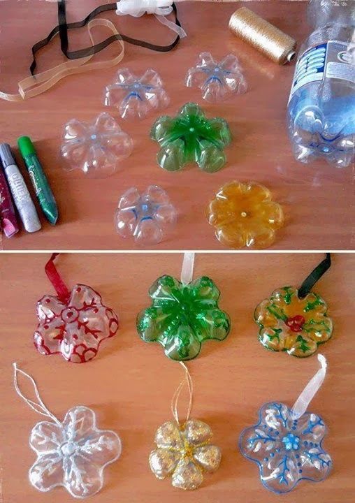 DIY Snowflake Ornaments Using Plastic Bottles