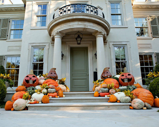 Home with Huge Pumpkins and Gourds Aligning Front Steps Home with Huge Pumpkins and Gourds Aligning Front Steps
