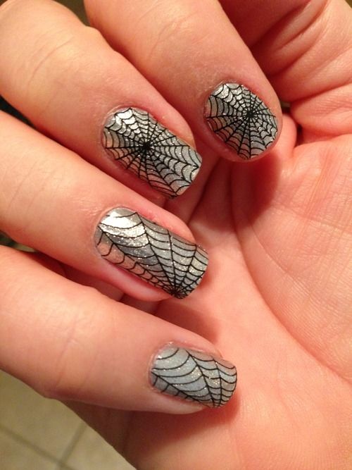 Silver spider web nails