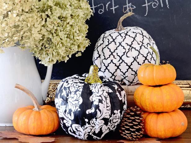 Decoupage Faux Pumpkins Thanksgiving Display