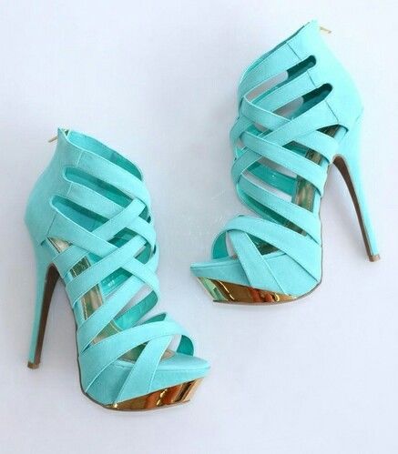 Turquoise Stiletto Sandals with Criss Cross Straps & Zippers