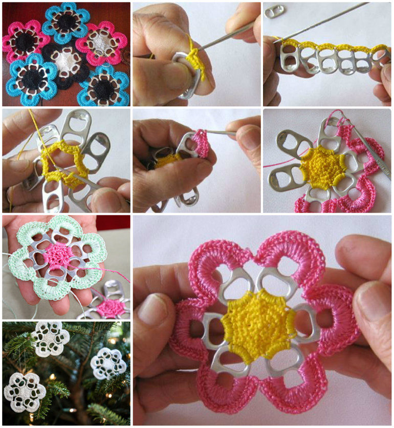 Tab Flowers Using Crochet