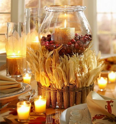 Beautiful Candle Centerpiece wrapped in baby dried corn Beautiful Candle Centerpiece wrapped in baby dried corn