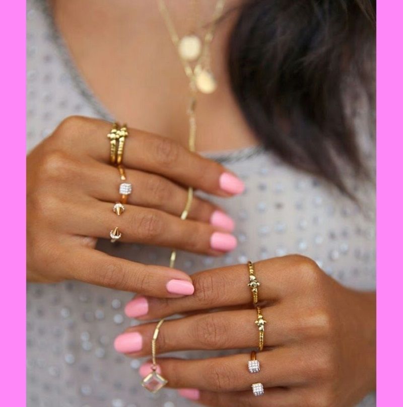 Pretty Pink Nails & Dainty Gold Rings