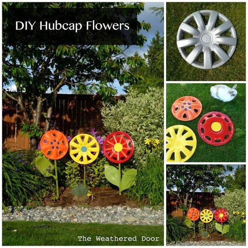 Using Hubcaps In The Garden As Decoration