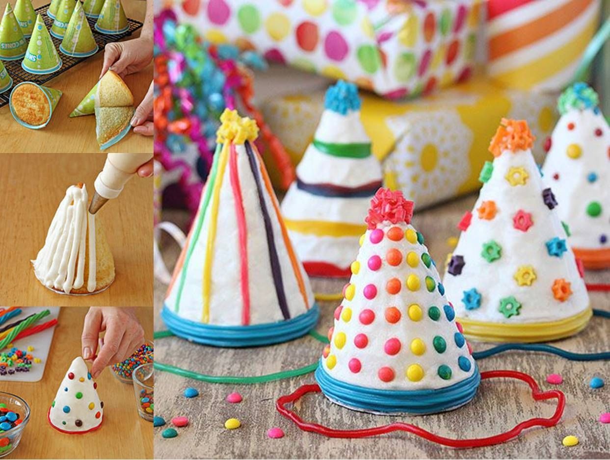 Crafting hat cakes for a birthday party