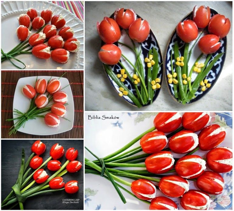Making flowers out of cherry tomatoes