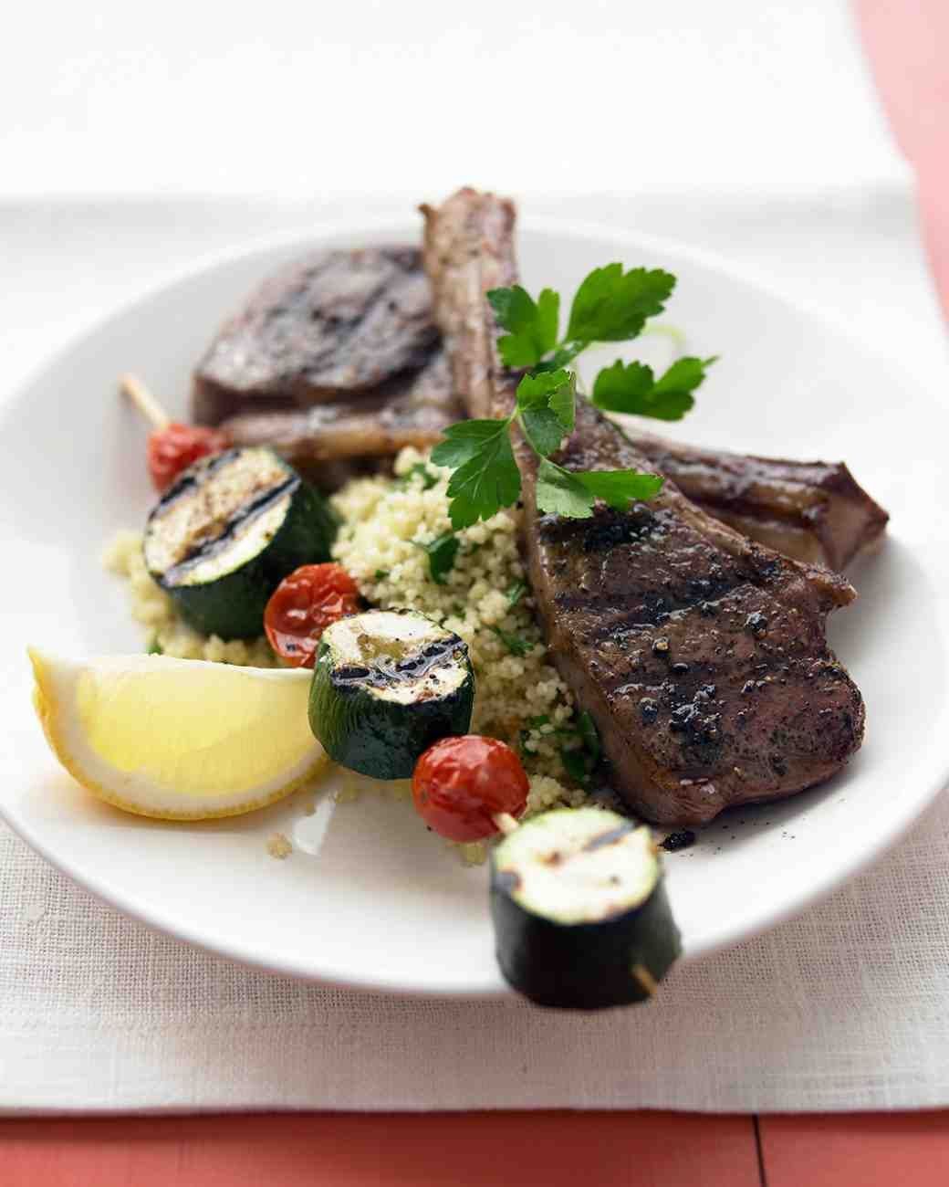 Grilled Lamb chops vegetable kebabs