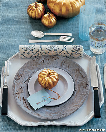 Mini Pumpkins Painted Gold and Used as Place Holders Mini Pumpkins Painted Gold and Used as Place Holders