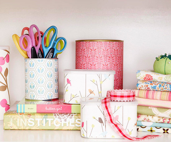 Decorative wrapped tin cans