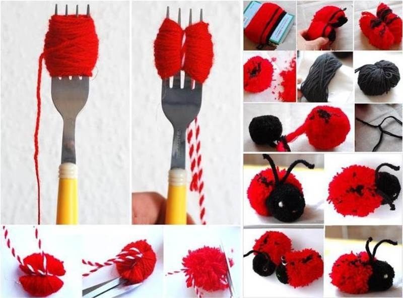 How to make a yarn pompom ladybug