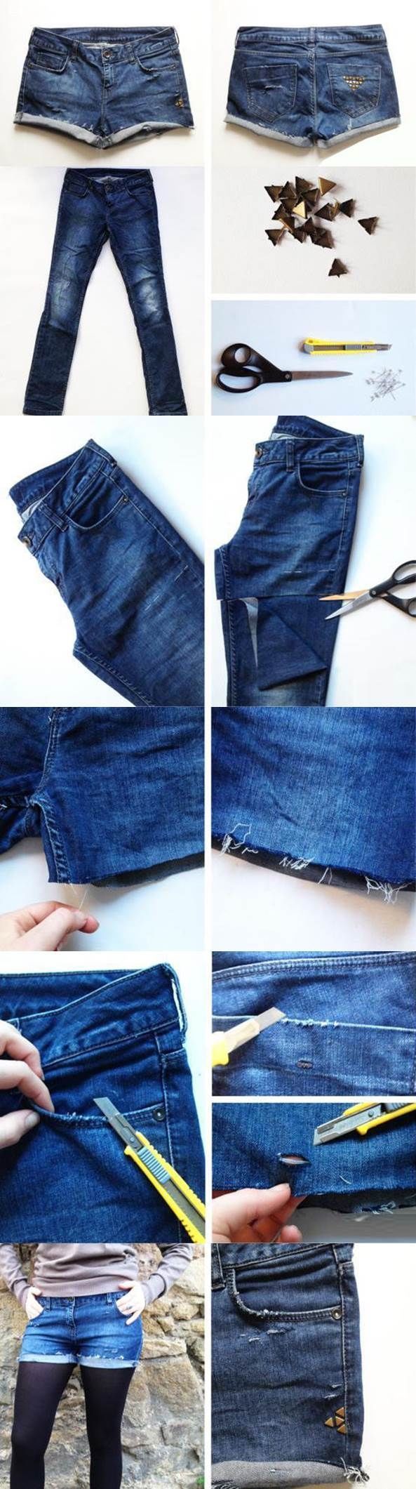 How to make studded shorts from old jeans
