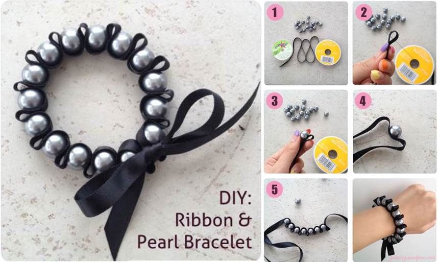 How to make a ribbon and pearl bracelet How to make a ribbon and pearl bracelet