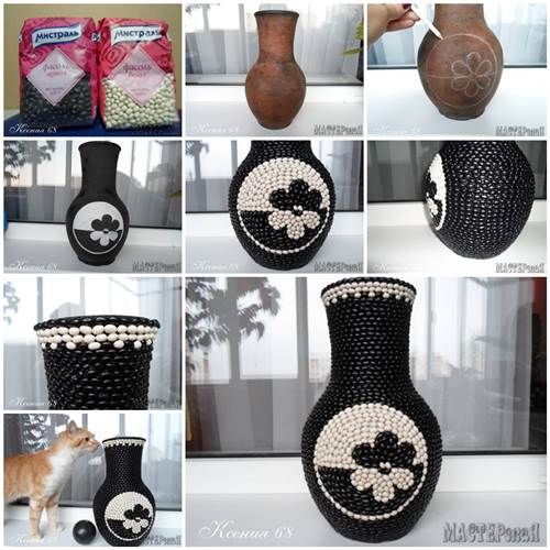 How to make a vase out of black and white beans How to make a vase out of black and white beans