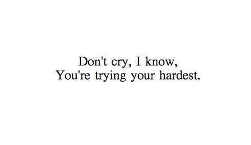 Dont cry, i know youre trying your hardest Dont cry, i know youre trying your hardest