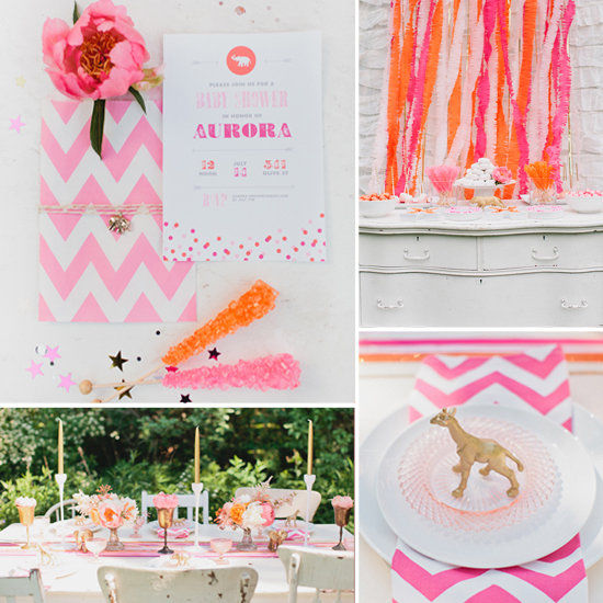Baby shower theme using gold and pink colors