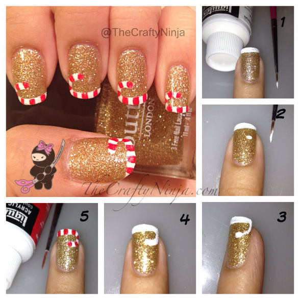 Candy Cane Gold Nails