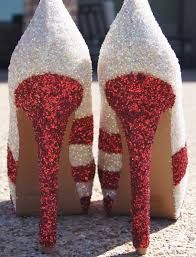 Red & White Glitter Stiletto Pumps