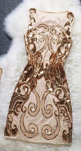 Gold Sequined Sleeveless Party Dress