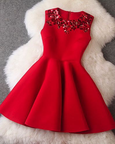 Red Sequined Sleeveless Designer Dress