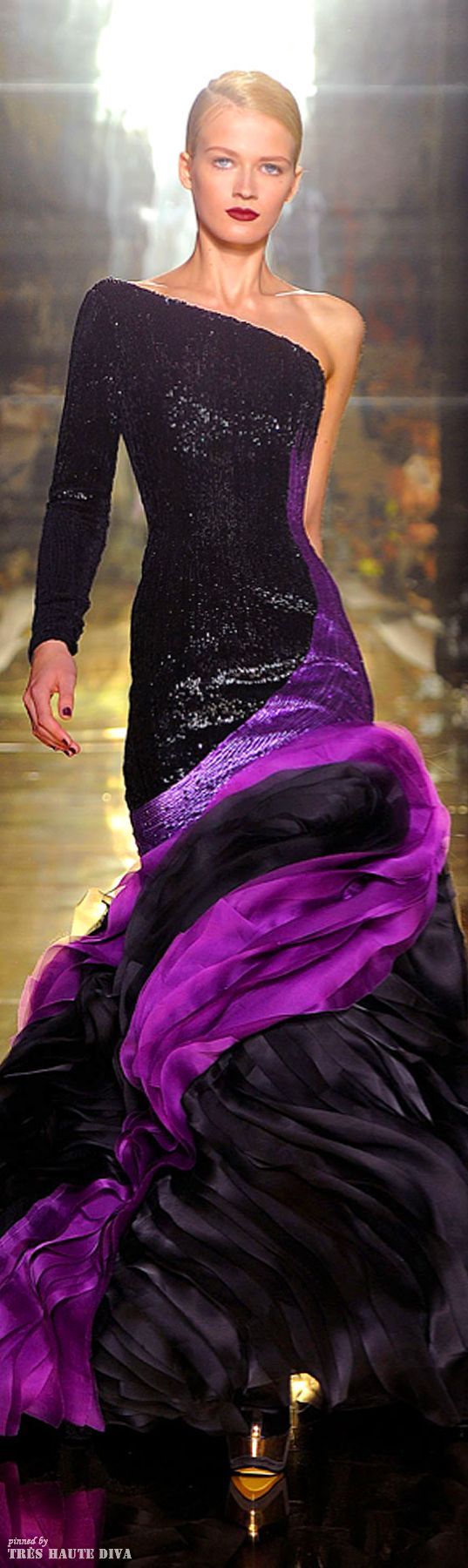 Purple & Black Gown with Ruffles & Glitter Purple & Black Gown with Ruffles & Glitter