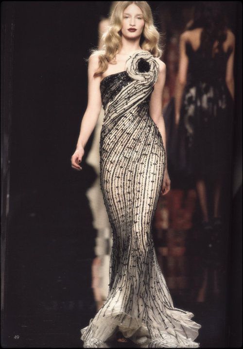 Off Shoulder Black and White Sequined Gown