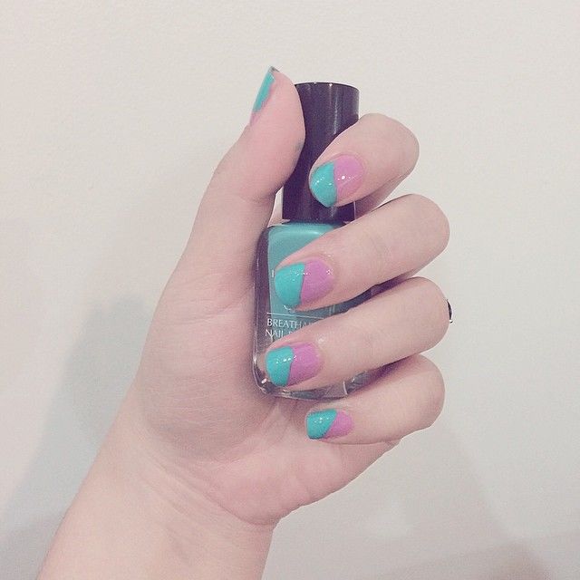 Two tone teal and lavender nails