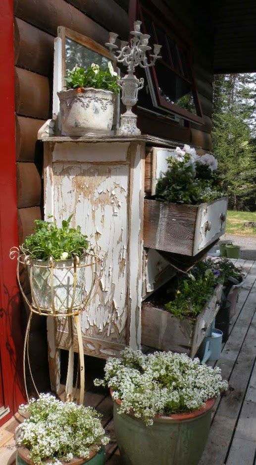 Old Dresser Used as a Garden Planter