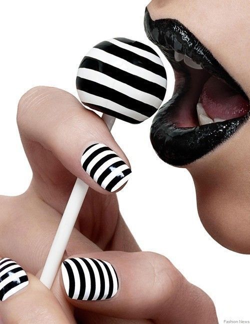 Stripe Nails and black lips