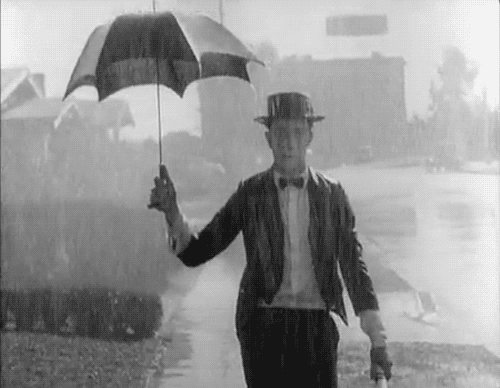 Stan Laurel in the rain