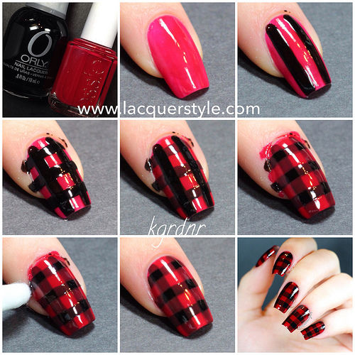 red and Black Laquered Nail Tutorial