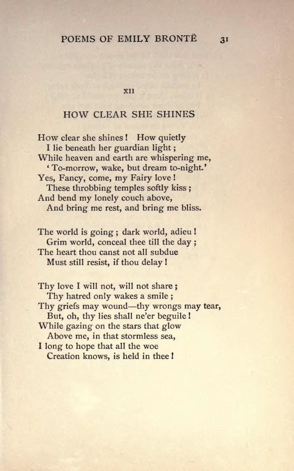 How clear she shines - Emily Bronte