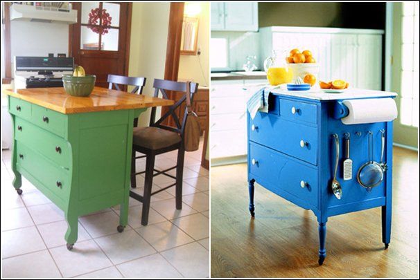 Dressers Repurposed as Kitchen Islands or Tea Carts