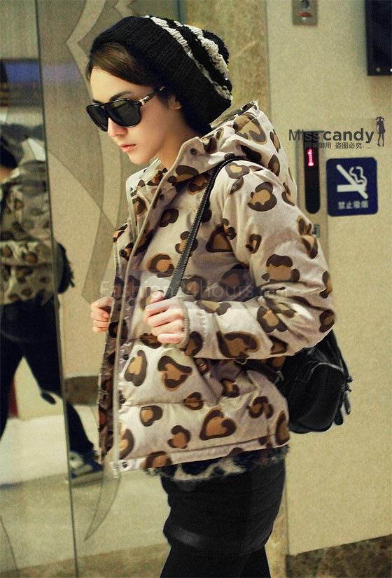 Leopard Print Hooded Down Jacket 