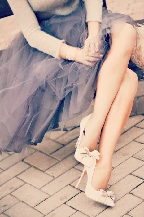 Gray Tutu Skirt with Ivory Bow Pumps
