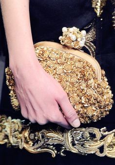 Clutch Encrusted with Gold Roses & a Pearl Clasp