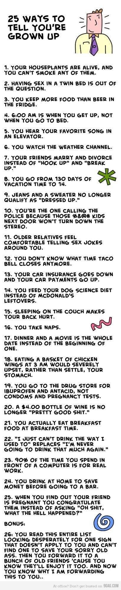 25 ways to tell you're grown up