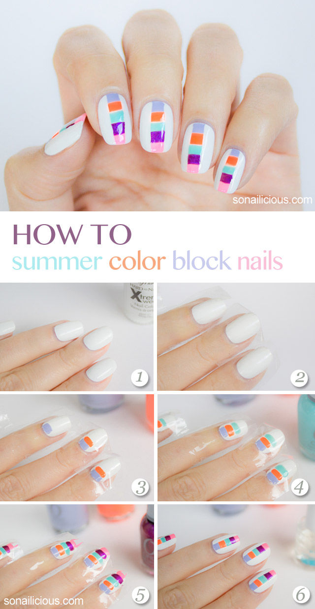 Summer Block Nails Tutorial Summer Block Nails Tutorial