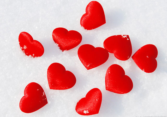 Red Hearts in Snow