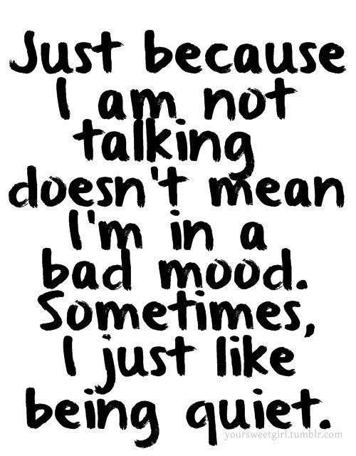 Just because I am not talking doesn't mean I'm in a bad mood... Just because I am not talking doesn't mean I'm in a bad mood...