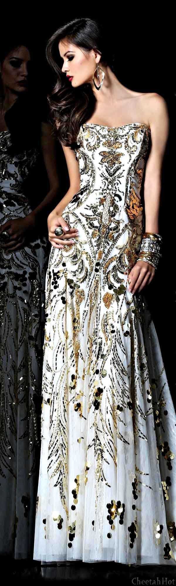 White Gown with Gold Sequins