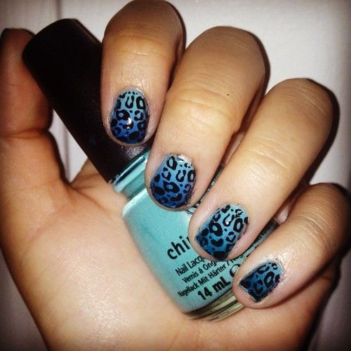 Blue Cheetah Nails