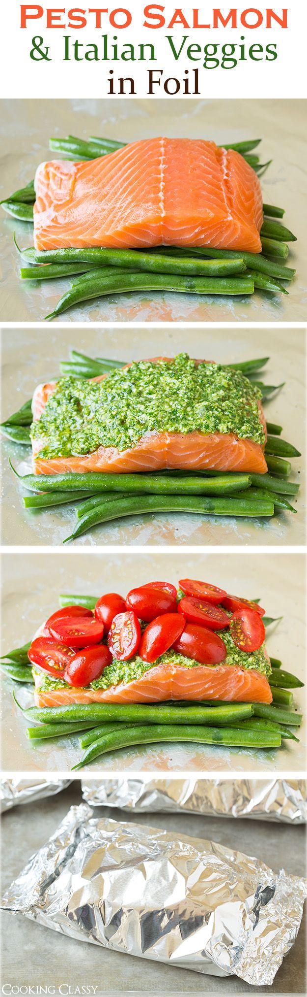 Pesto Salmon And Italian Veggies In Foil Pictures, Photos, and Images